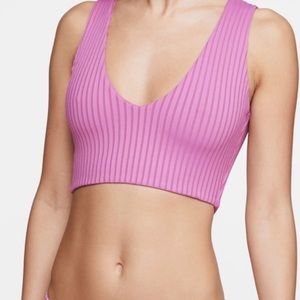 Pink/lavender two piece bathing suit.